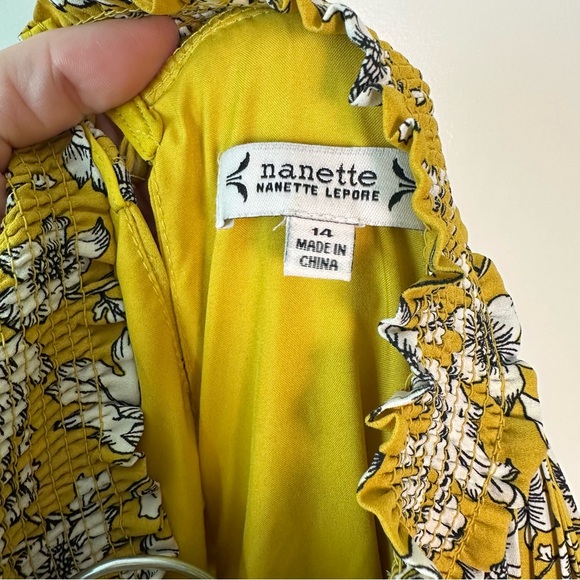 Nanette Lepore Yellow Floral Smocked Accordian Pleated Dress - Picture 7 of 7